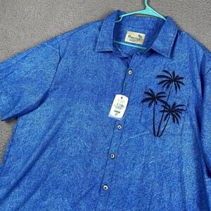 Rayaura Hawaiian Button Shirt Men's 2XL Blue Tropical Palm Hawaiian New